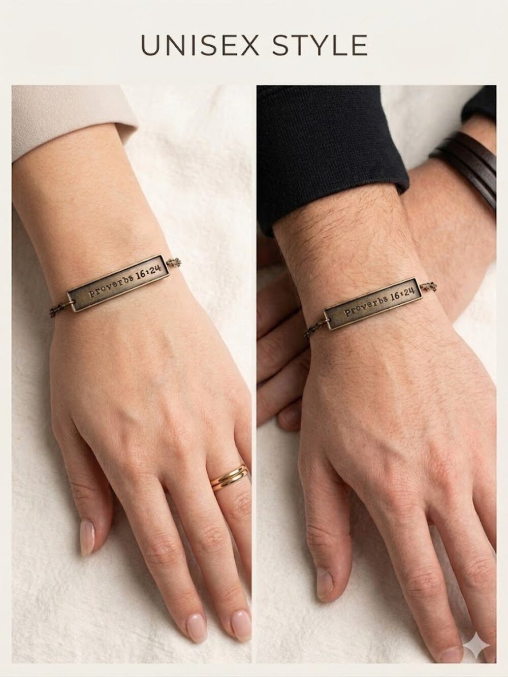 💎 Vintage Style Antiqued Brass Proverbs 16:24 Bible Verse ID Bar Bracelet 💎